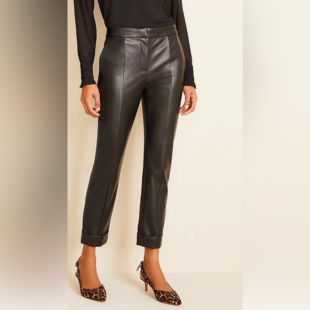 Ann Taylor Cuffed Ankle Pant in Faux Leather  size 16